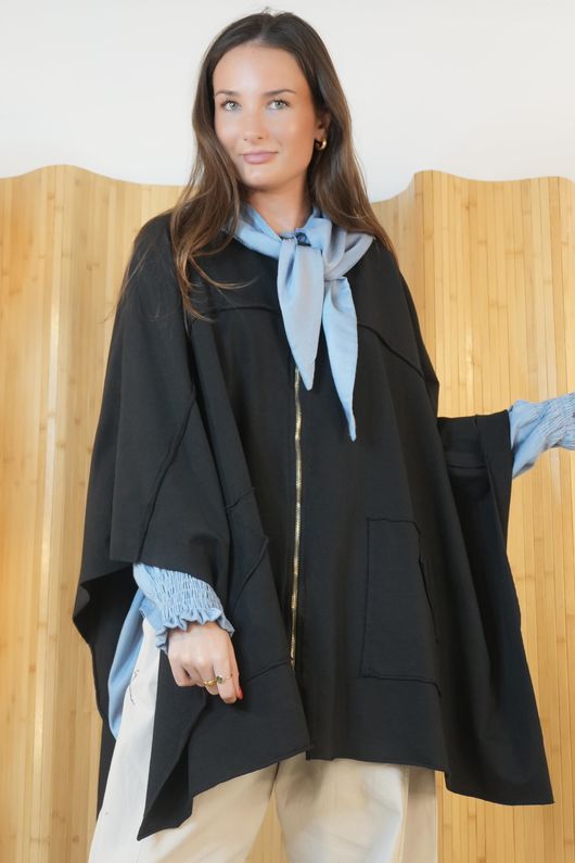 Oversized Sweatshirt Zip Cape Black /5=